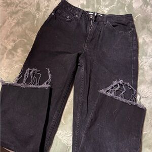 Topshop Black Distressed Straight Leg Jeans